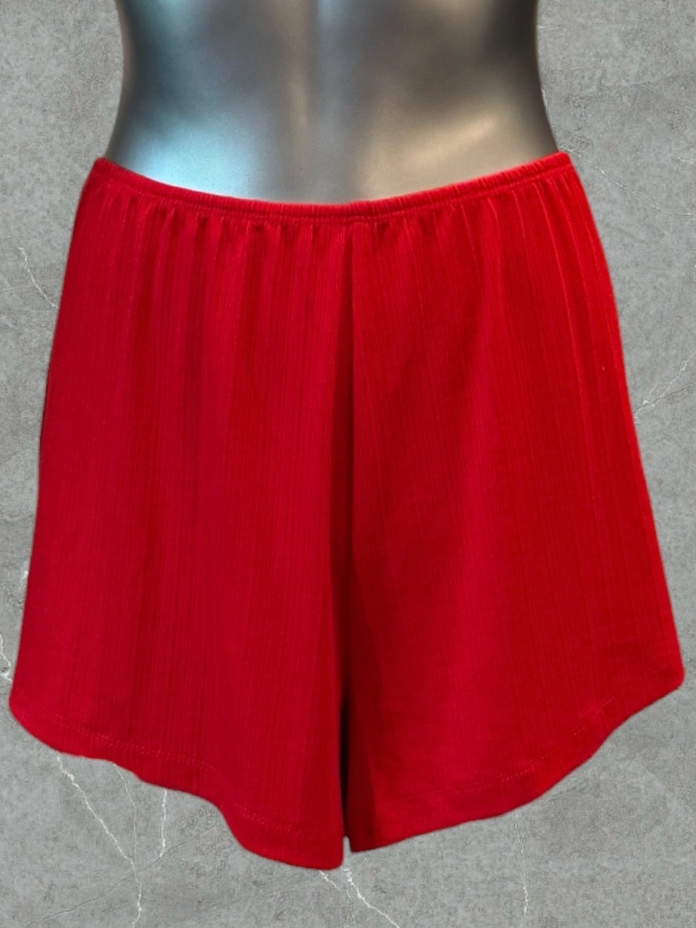 $10 Add-on | Bright Red High-Waist Elastic Ribbed Shorts